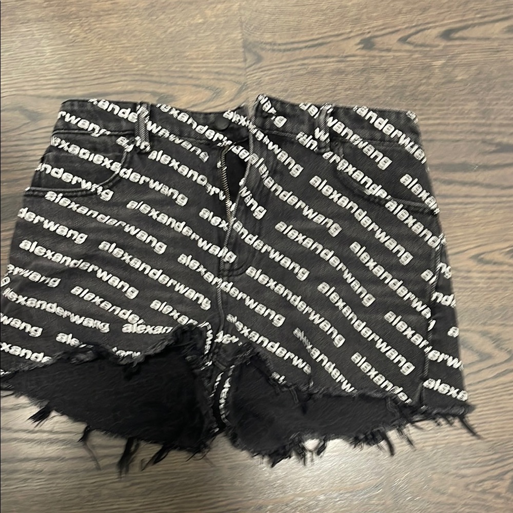 Alexander Wang Black Jean Shorts with Dynamic Diagonal Stripes